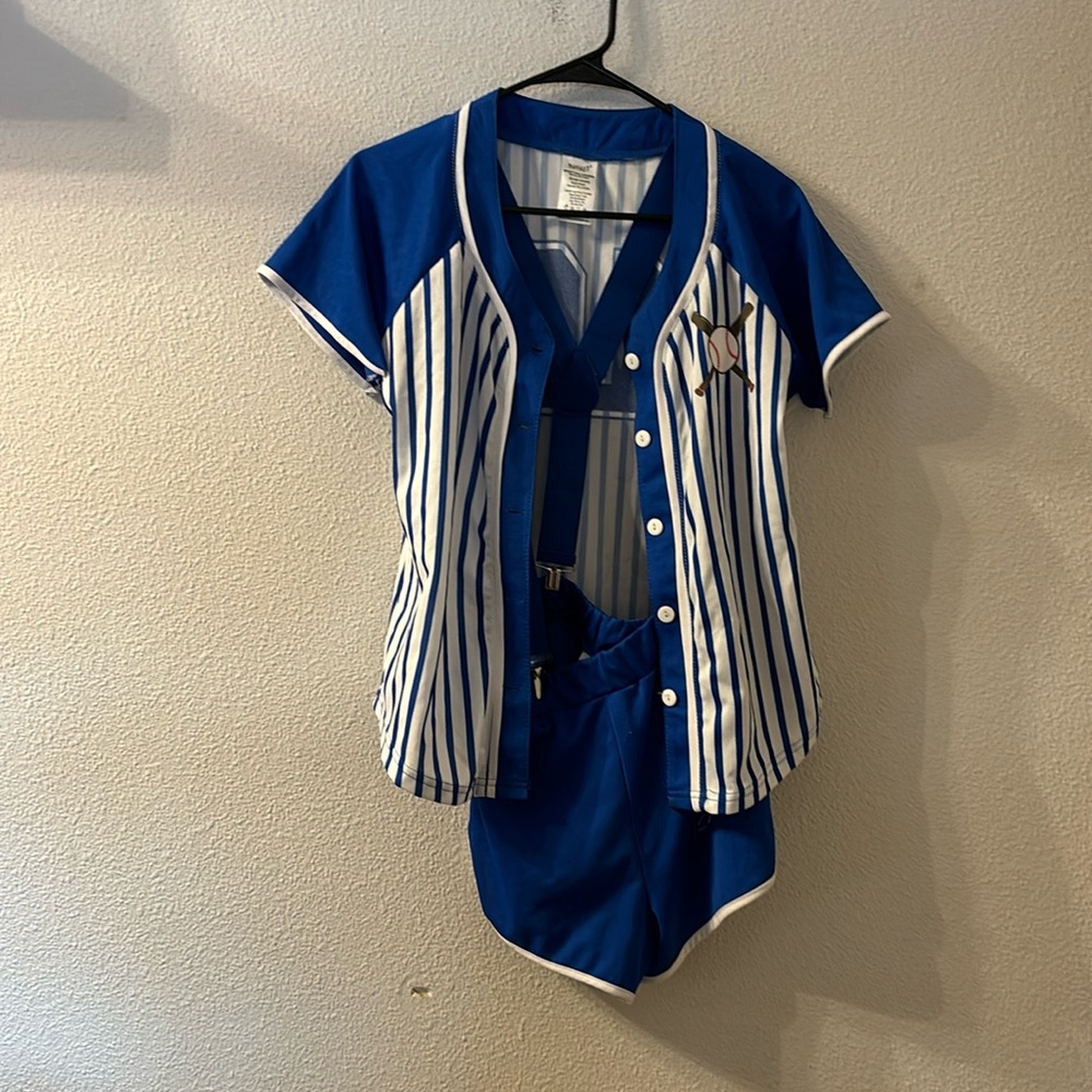 Spirit Halloween baseball uniform with suspenders
